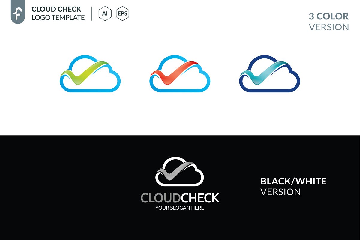 云主题的LOGO模板 Cloud Check Logo #2