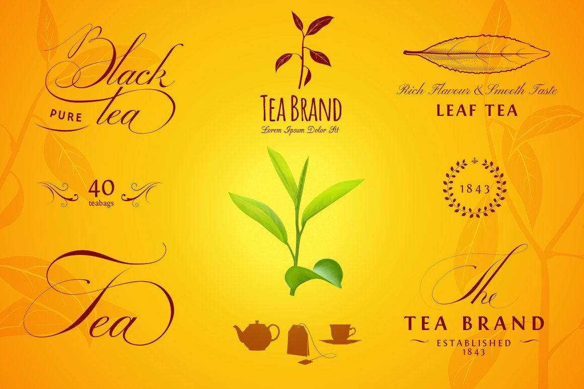 茶标签LOGO 和 元素 Tea Labels, Logos