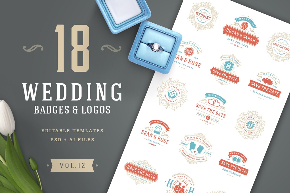 18个唯美复古风格的婚礼Wedding Logos and