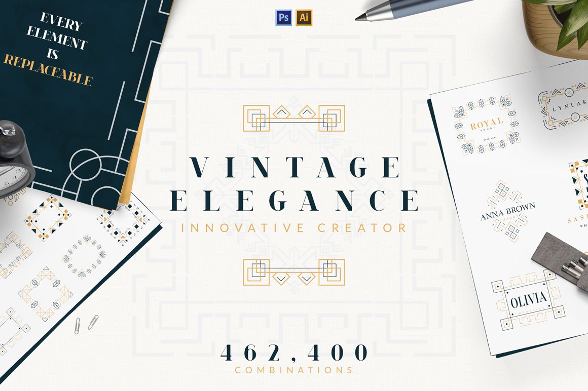 复古优雅的轻奢质感的logo标志Vintage Elegan