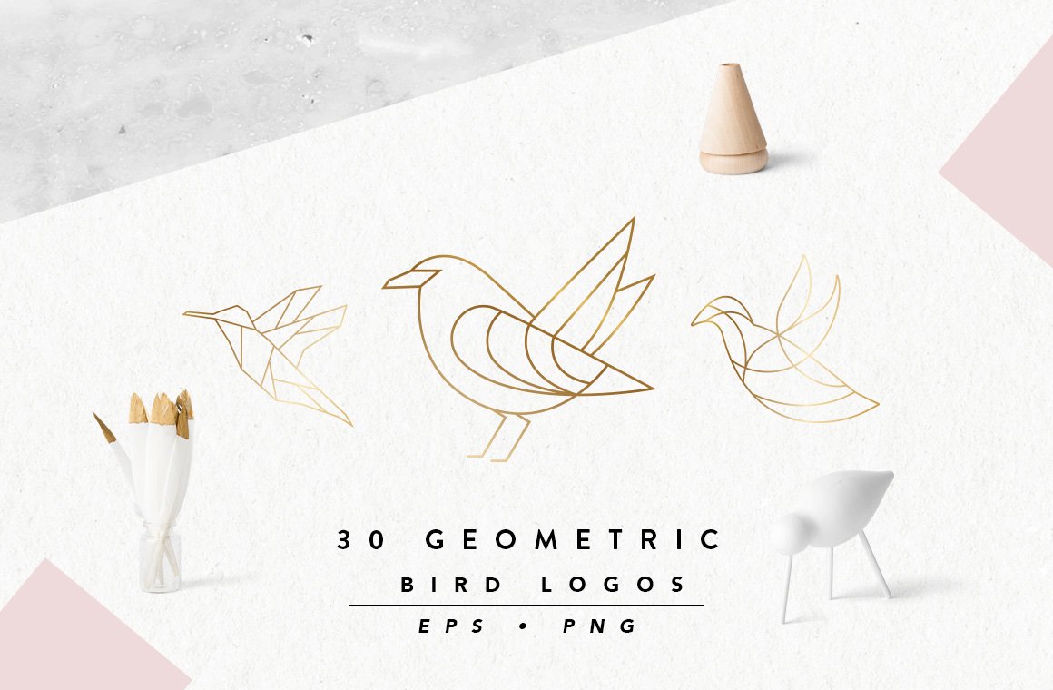 90款独立的鸟类抽象标示Geometric Bird Log