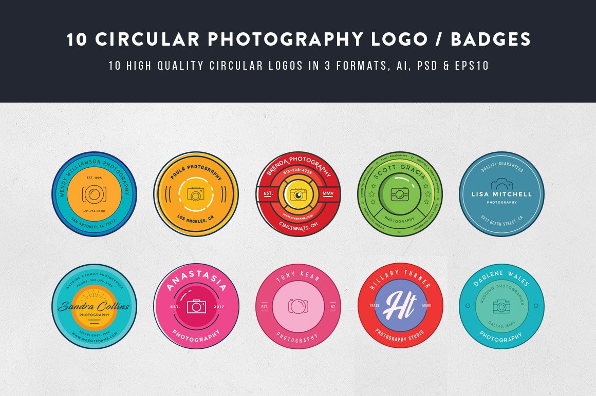 10个高品质的圆形矢量摄影标志Circular Photog
