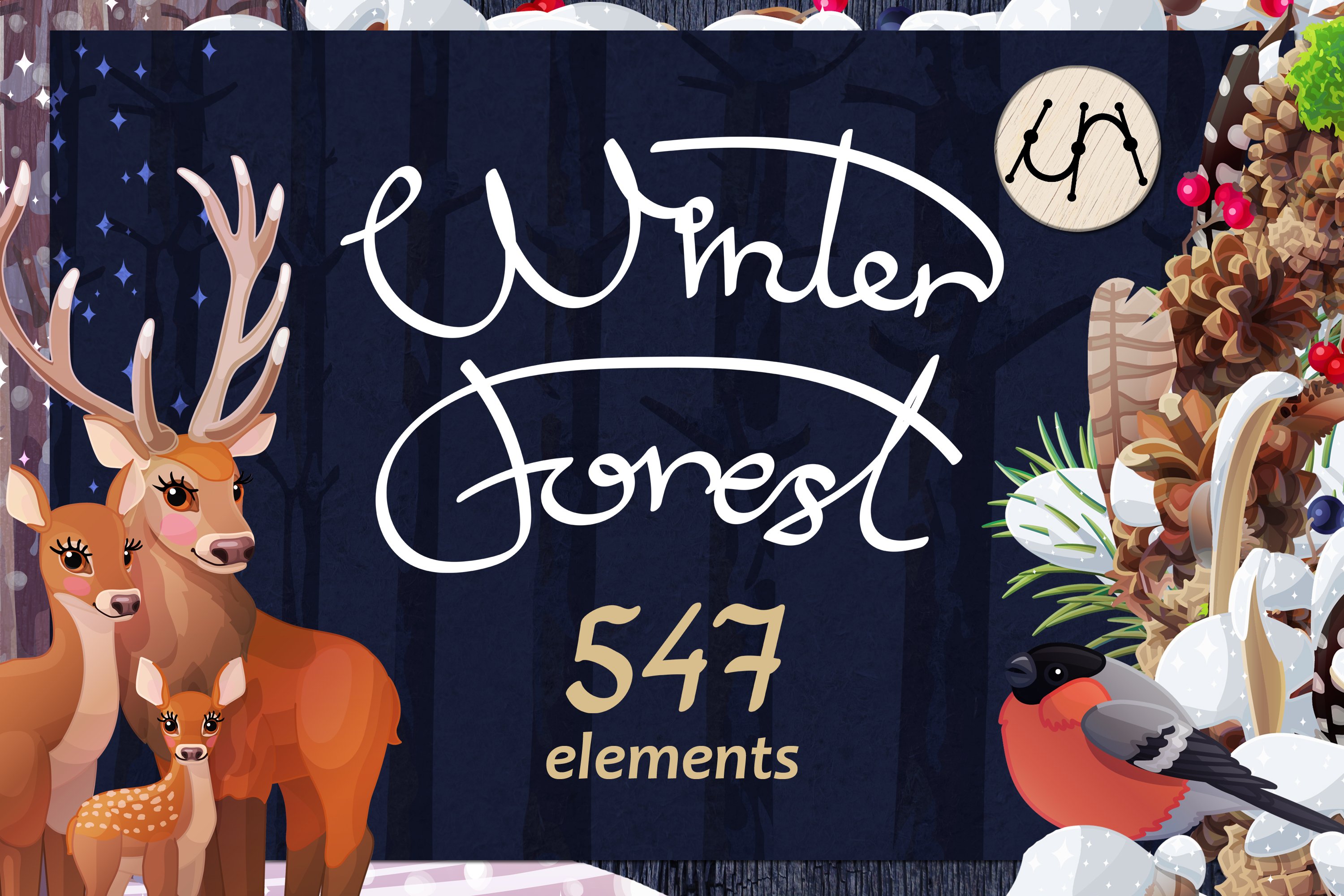 超级细腻的冬季森林动物矢量Winter Forest #21