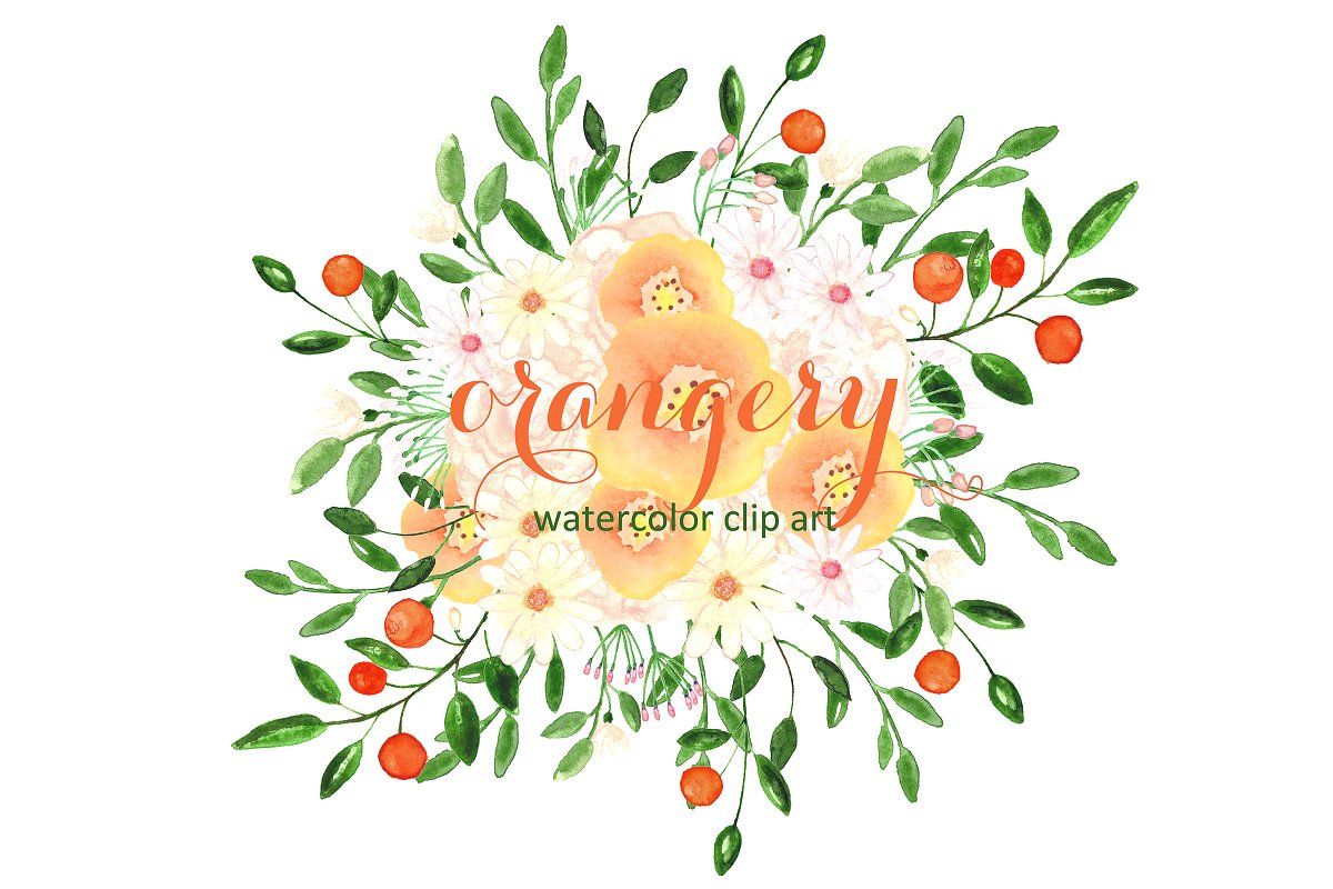 橘园相关的水彩画素材 Orangery. Watercolo