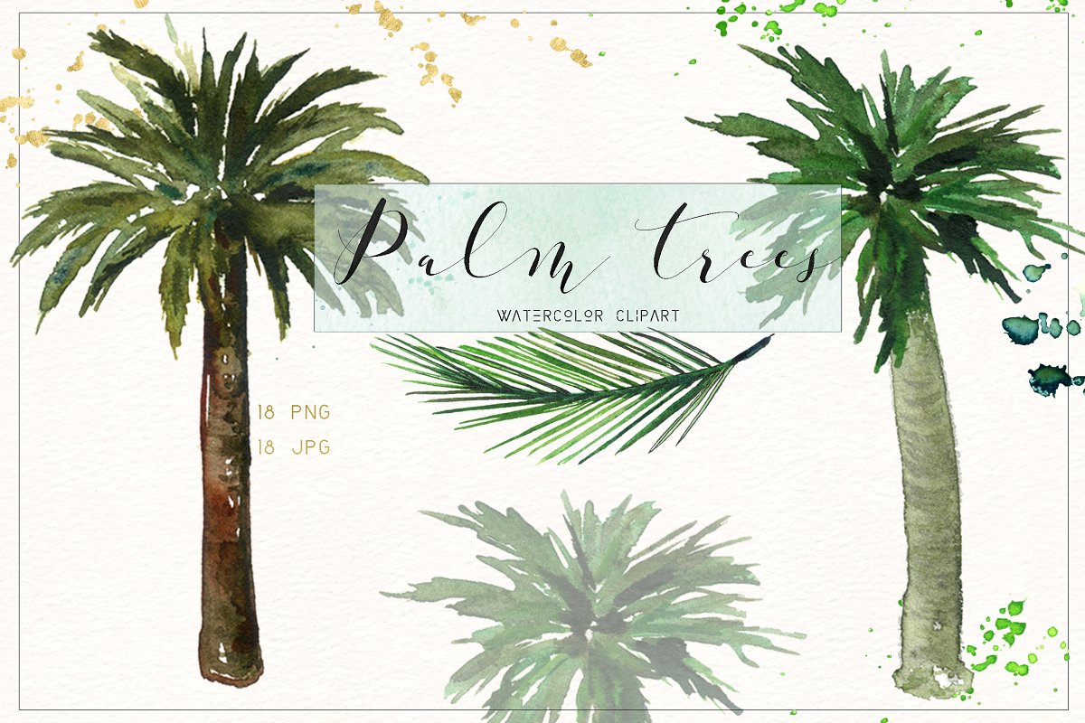 椰子树水彩素材包 Palm trees. Watercolo