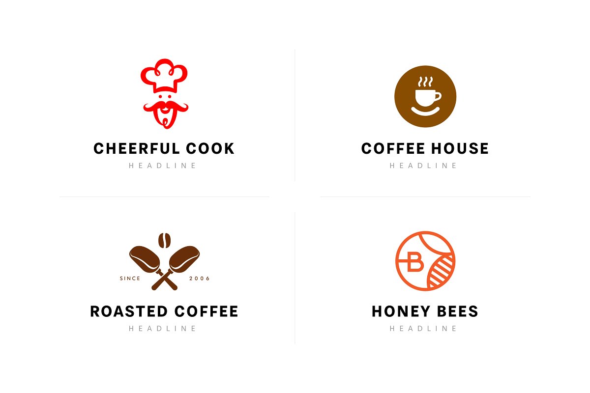 现代时尚的食物LOGO标志设计矢量Food Logo set