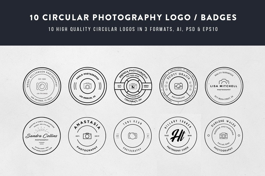 10个高品质的圆形矢量摄影标志Circular Photog