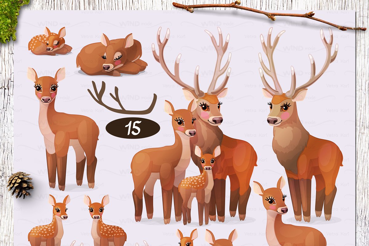 超级细腻的冬季森林动物矢量Winter Forest #21