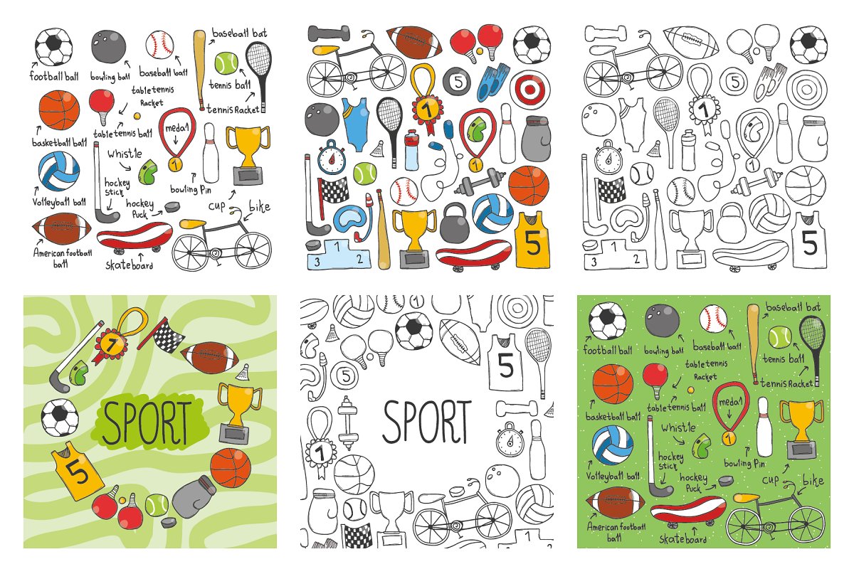 运动涂鸦图标素材 Sports doodle bundle