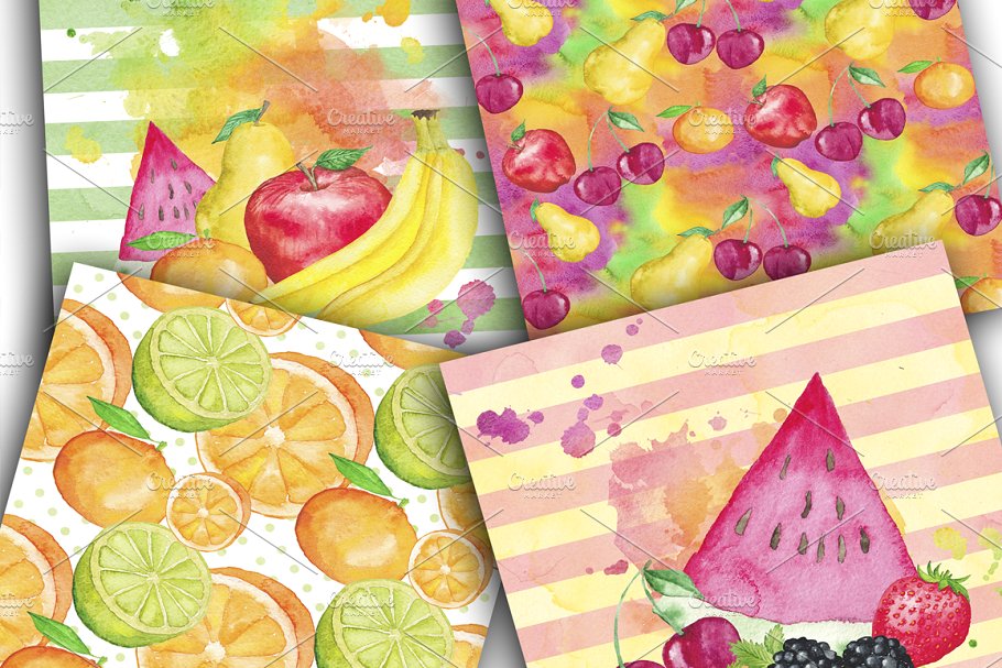 水果水彩数码纸包 Fruit Watercolor Digi