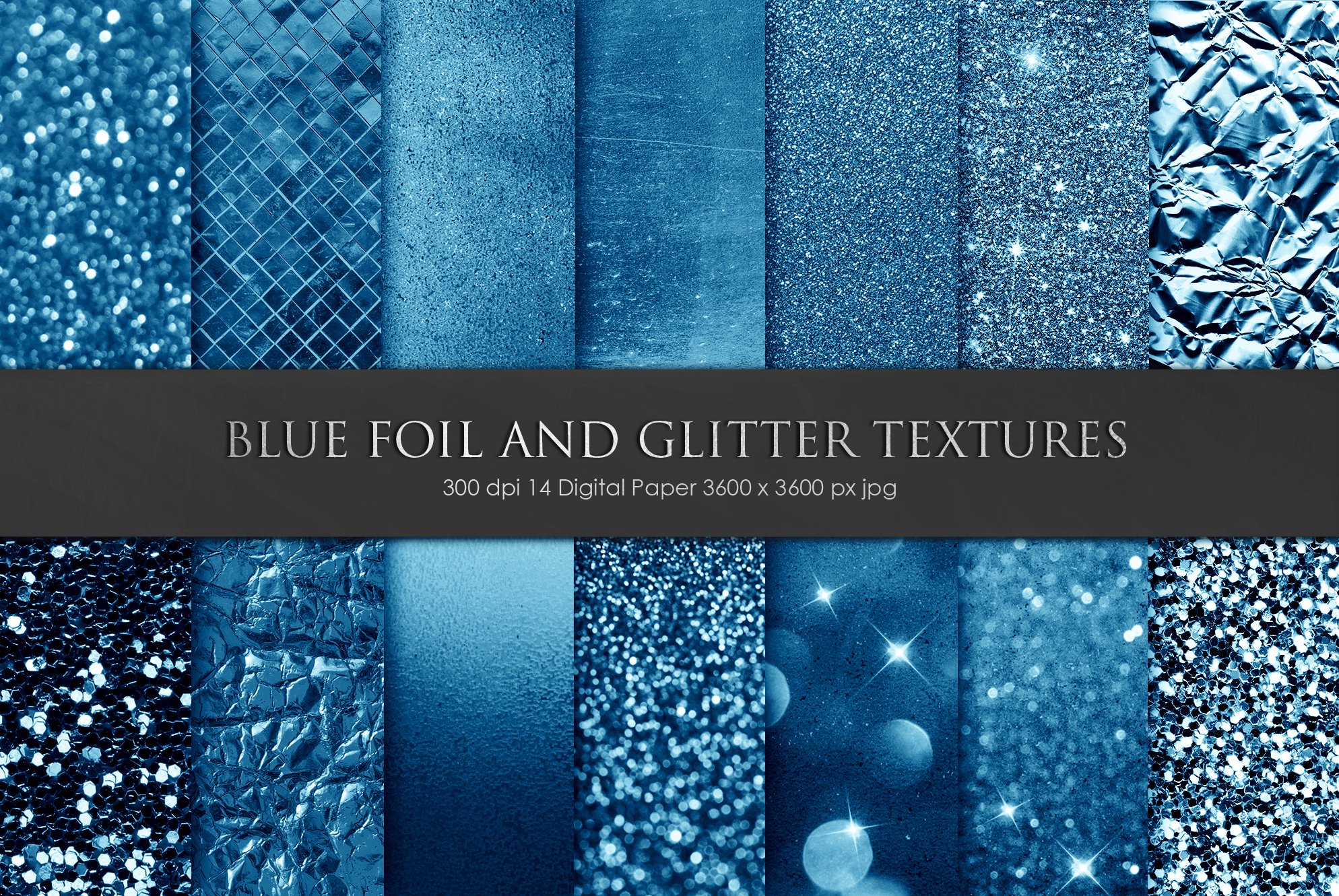 蓝色箔和闪光背景纹理Blue Foil and Glitte