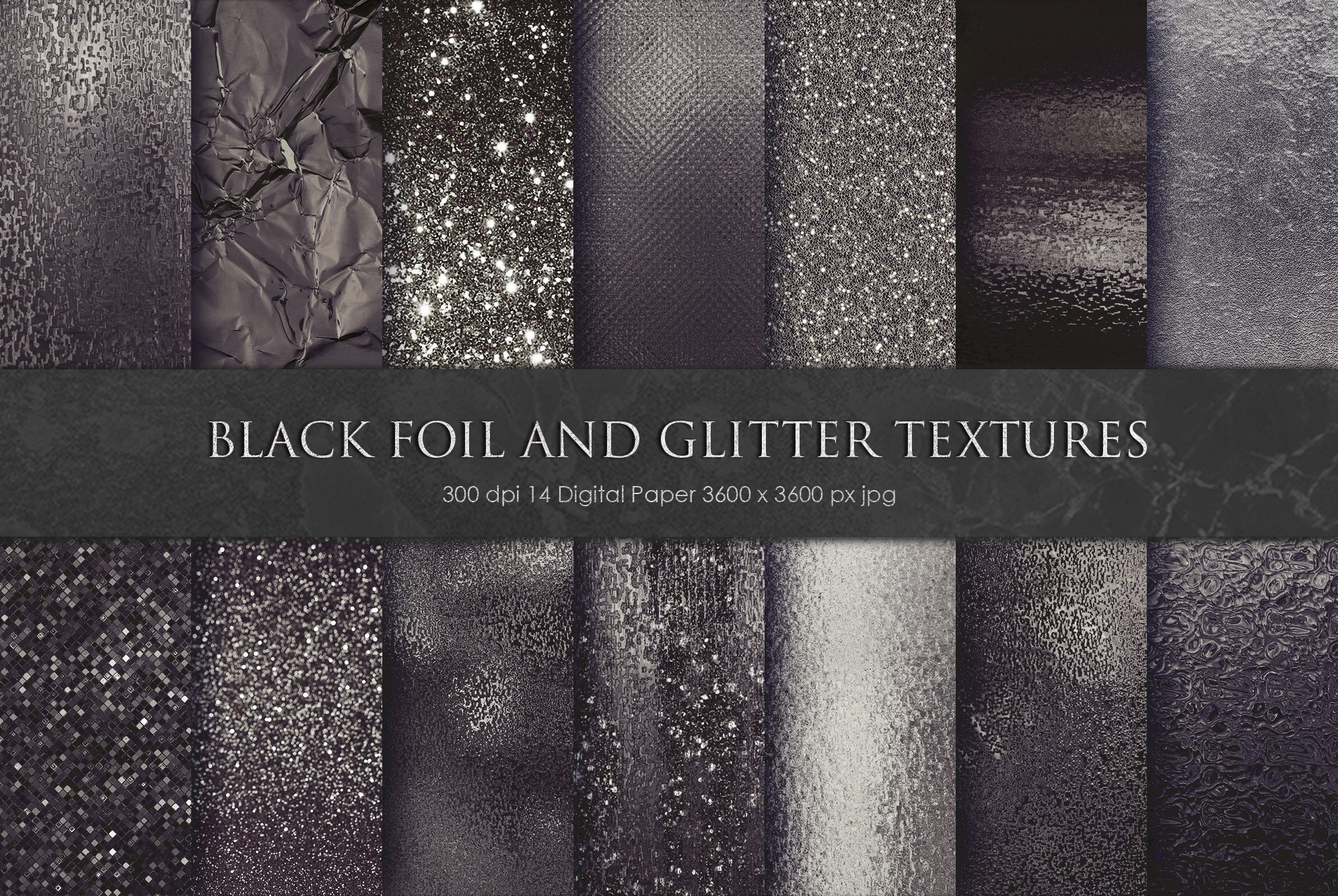 黑色箔和闪光背景纹理Black Foil and Glitt