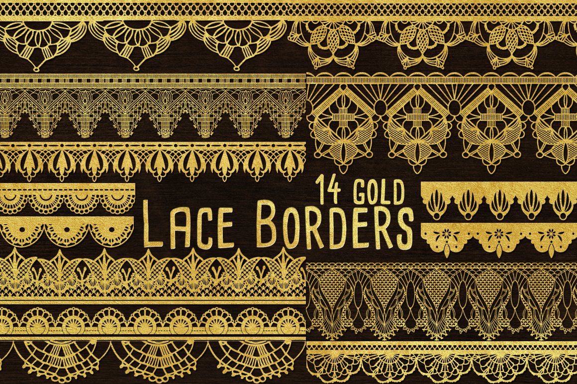 金色蕾丝边框图案 Gold Clip Art – Lace