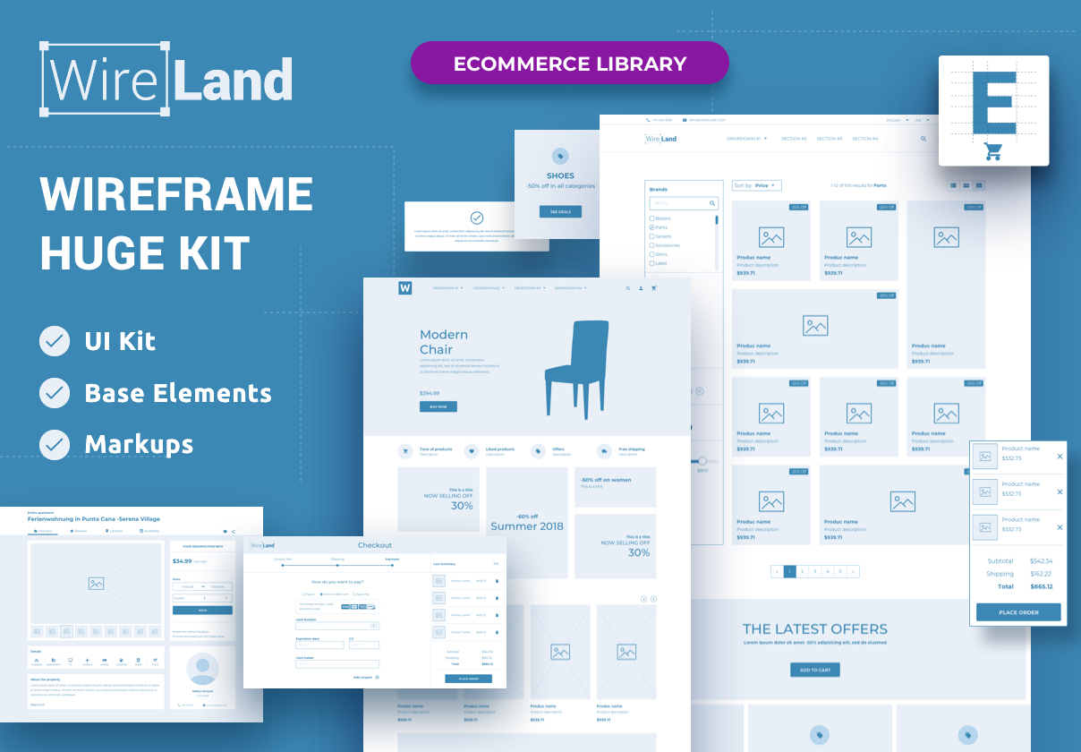 【Ecommerce篇】完整的电商网页平台线框原型库UI工具