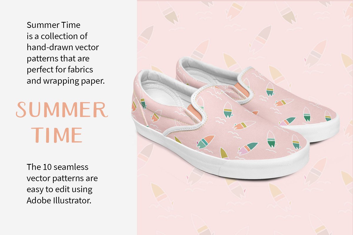 可爱的夏季卡通矢量图案 Summer Time Vector