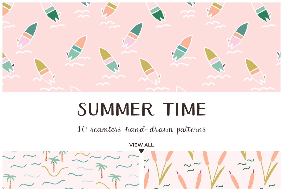 可爱的夏季卡通矢量图案 Summer Time Vector