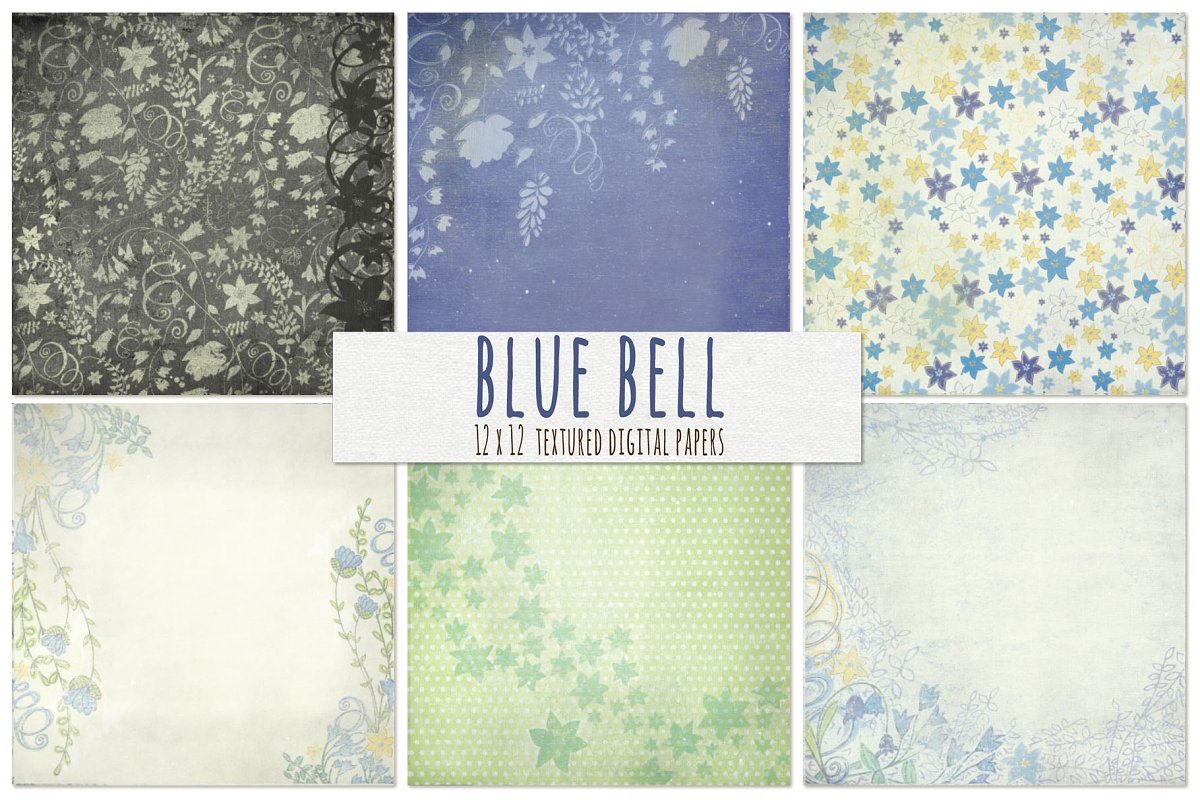 蓝色铃铛花纹理背景 Blue Bell Floral Tex