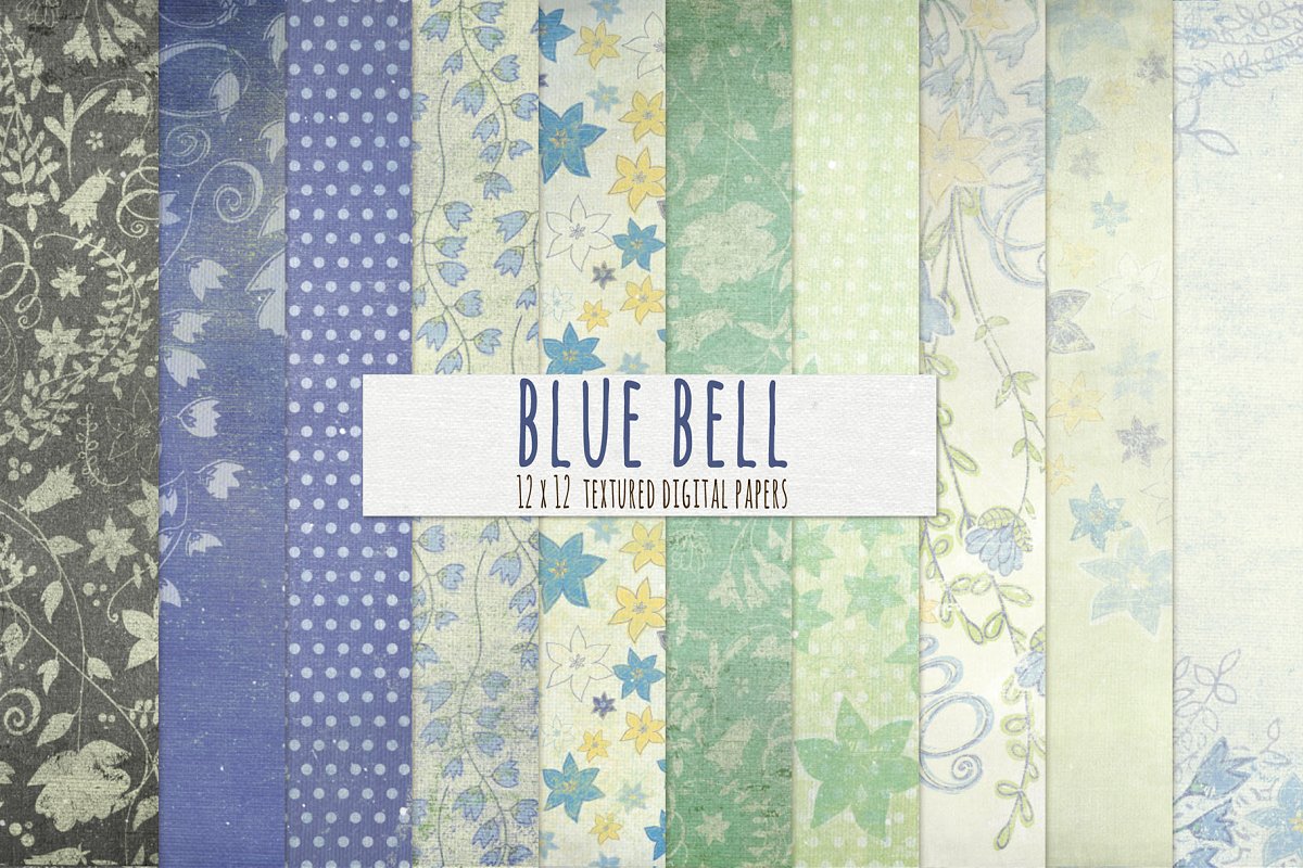 蓝色铃铛花纹理背景 Blue Bell Floral Tex