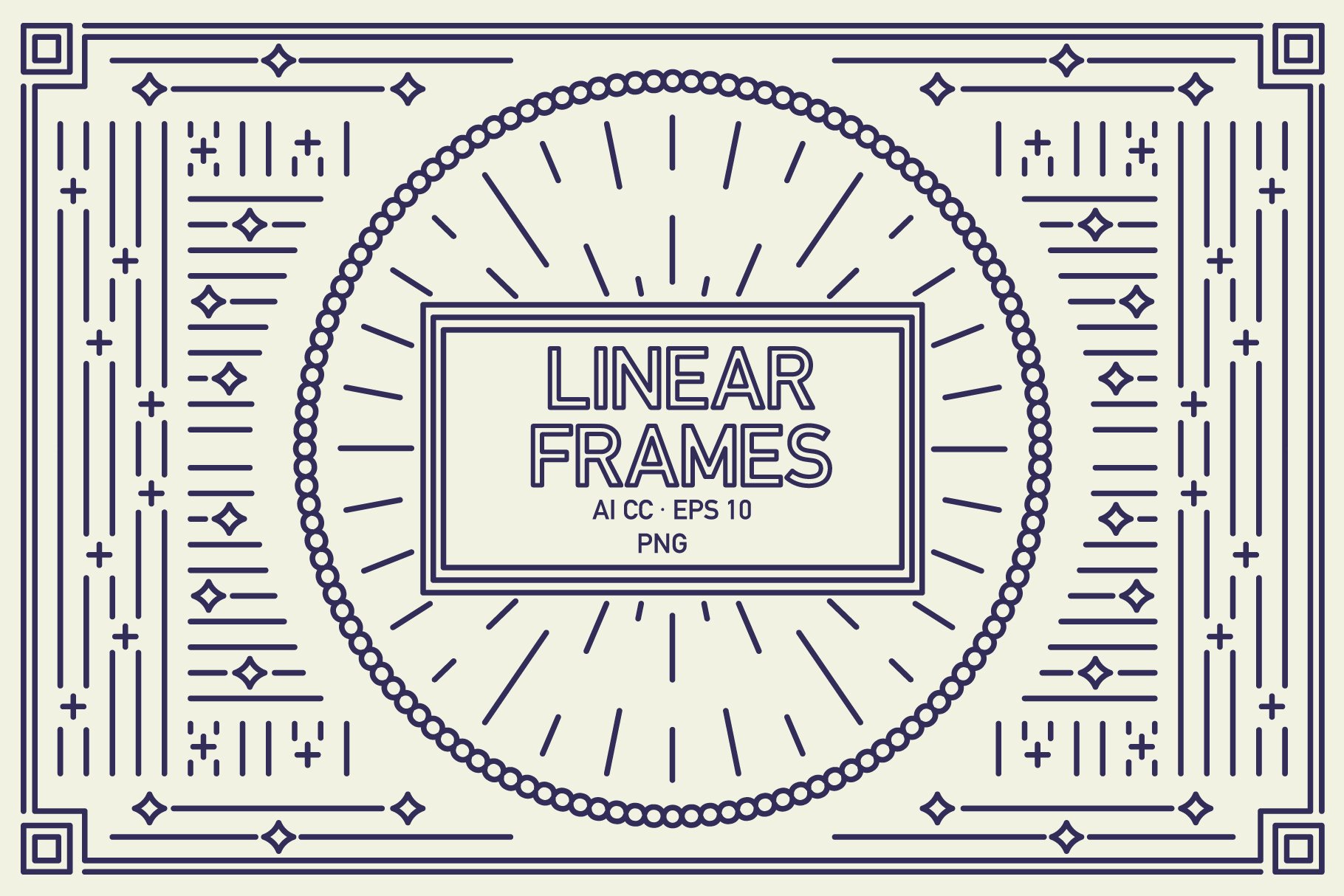 5款经典复古的线稿花卉边框矢量素材 Linear Frame