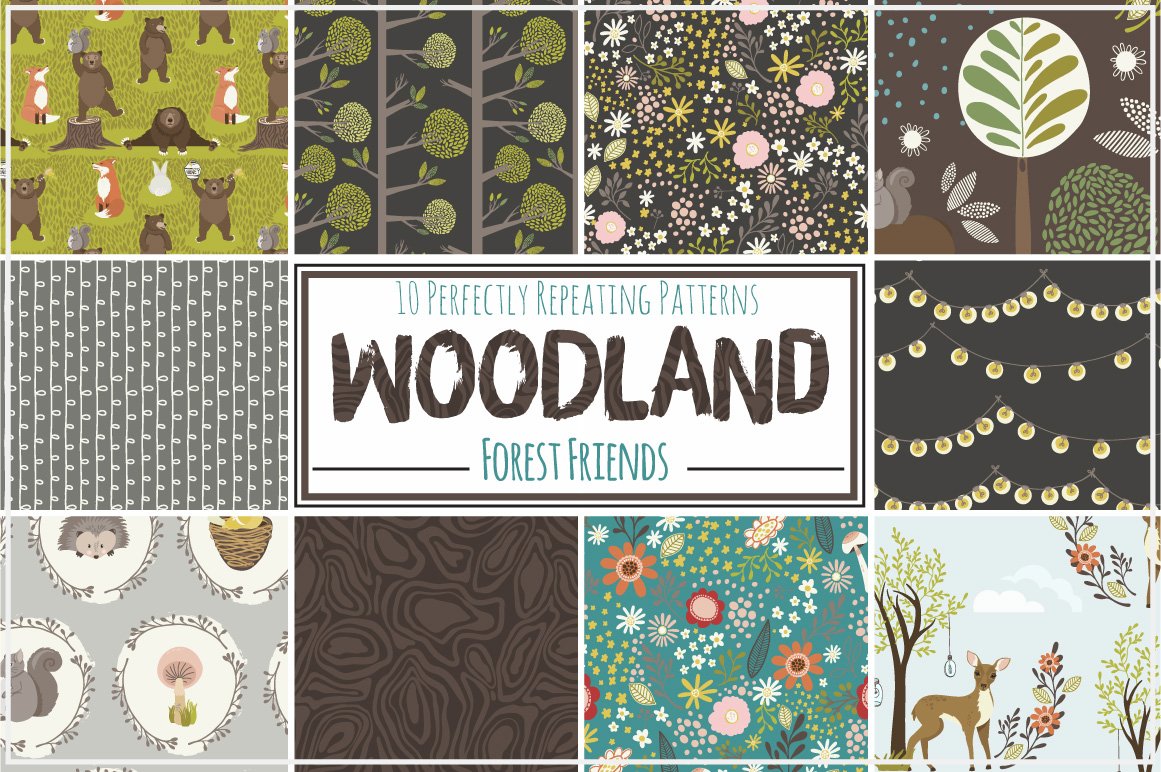 可爱的森林动物重复图案 Cute Woodland #286