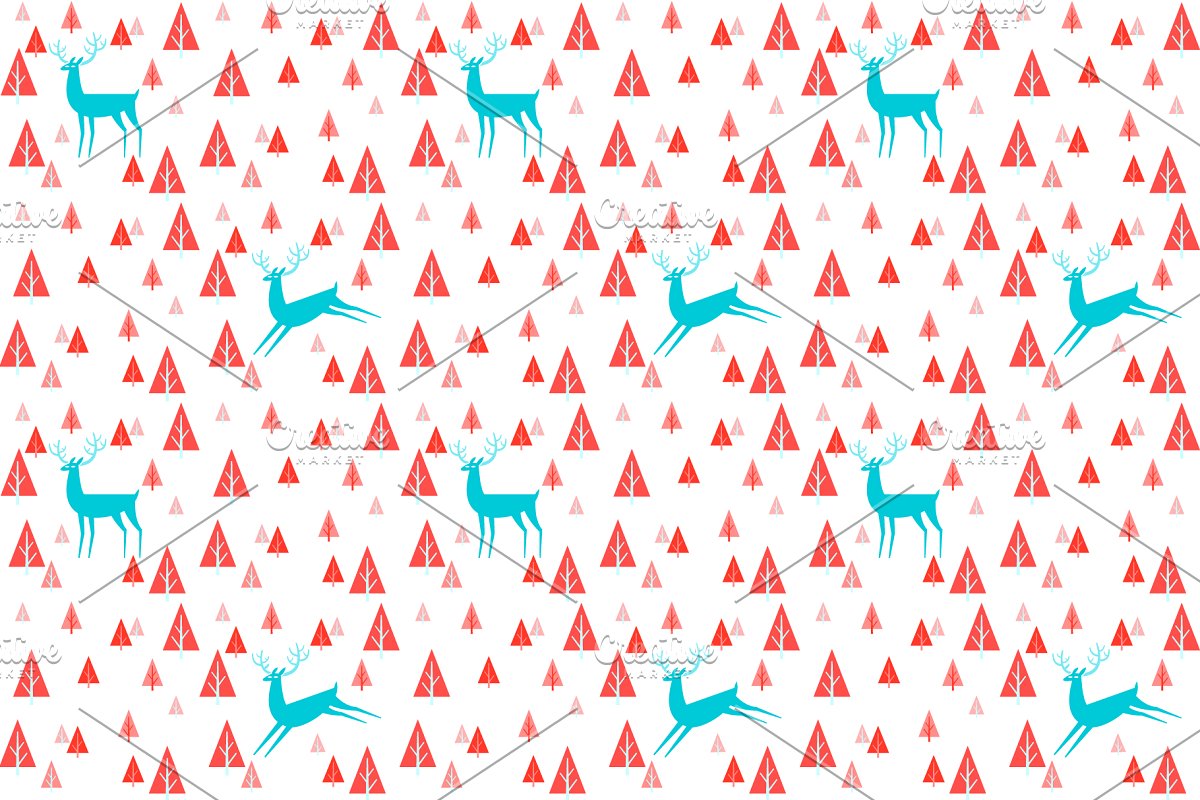 鹿和狐狸无缝图案 8 deers and foxes #13