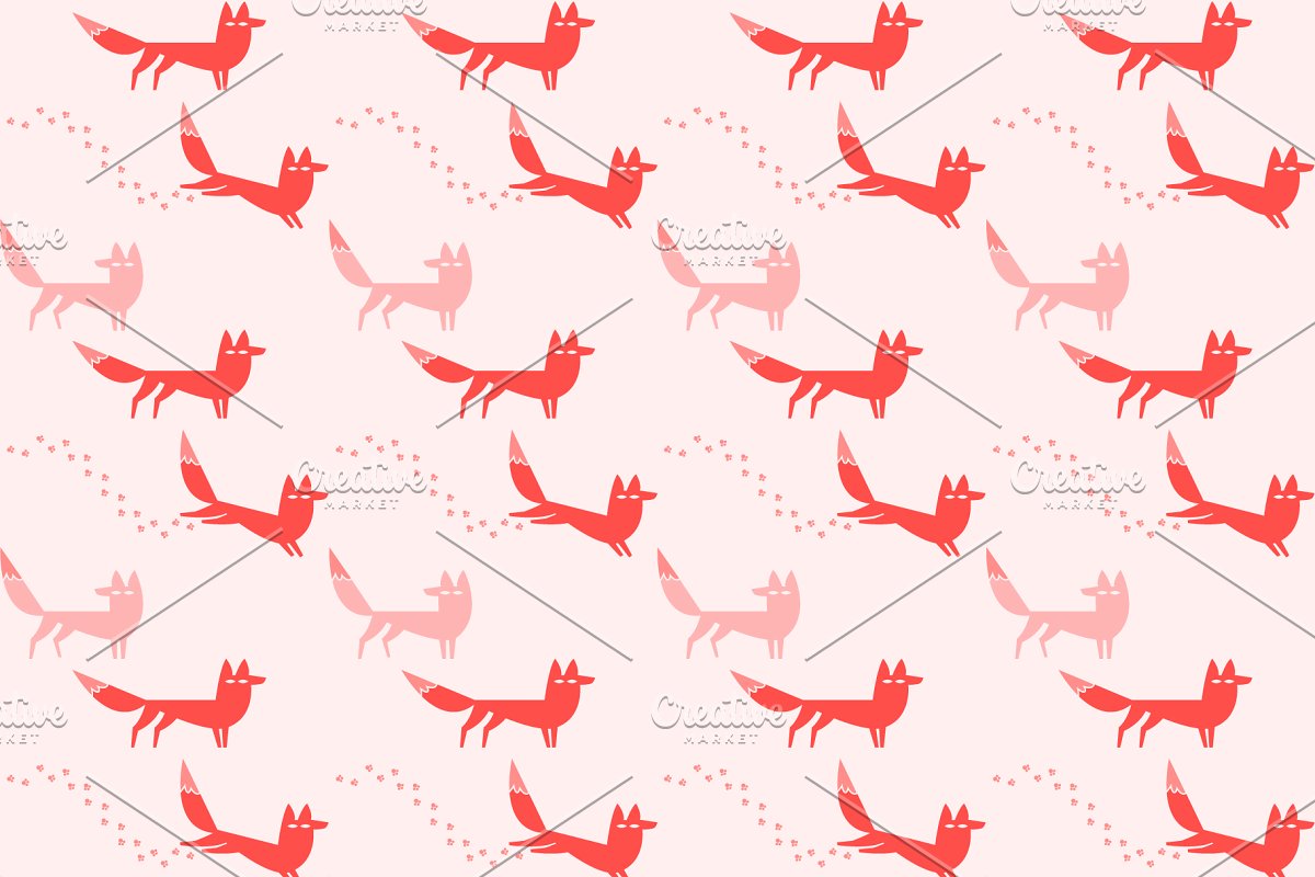 鹿和狐狸无缝图案 8 deers and foxes #13