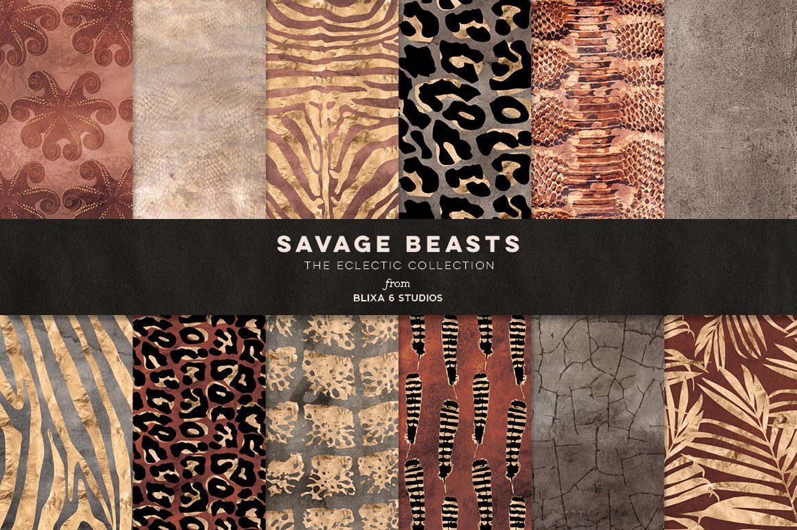 烫金动物背景纹理 Savage Beasts Golden