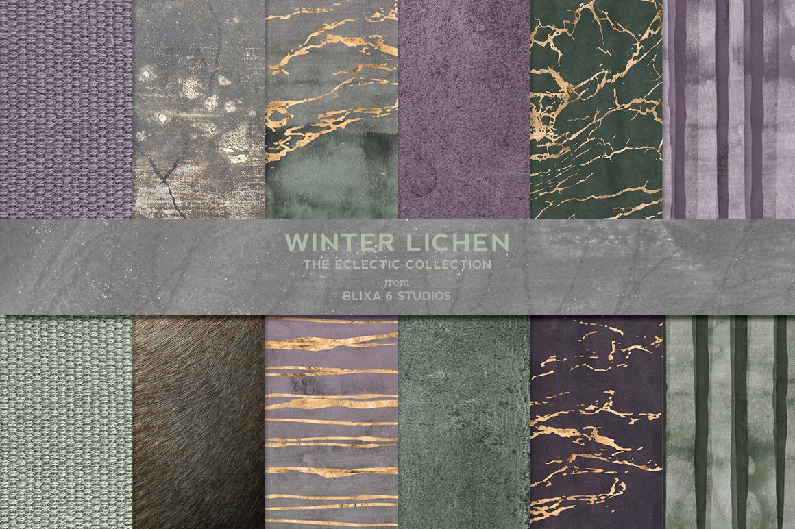 冬季水彩烫金材质背景纹理 Winter Lichen Wat