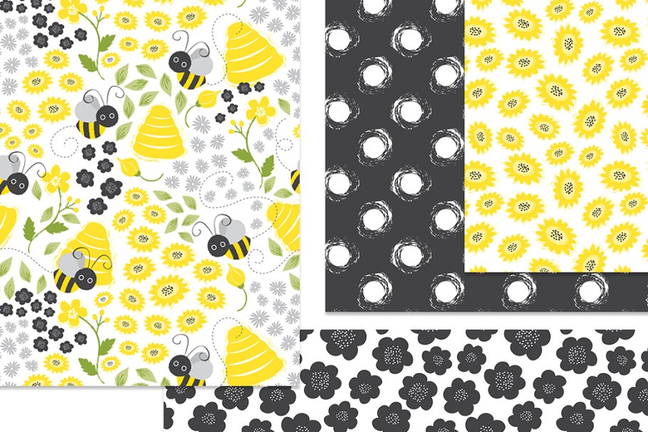 通蜜蜂背景纹理无缝图案素材 Baby Bees #23559