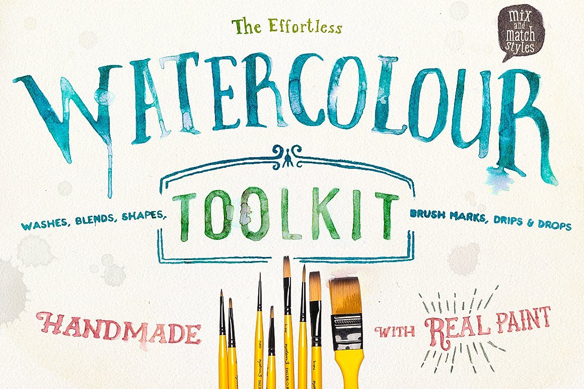 水彩绘画工具效果 Watercolour toolkit #