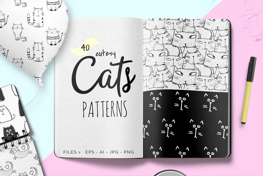 关于猫的无缝背景纹理素材 Cats Seamless Vec