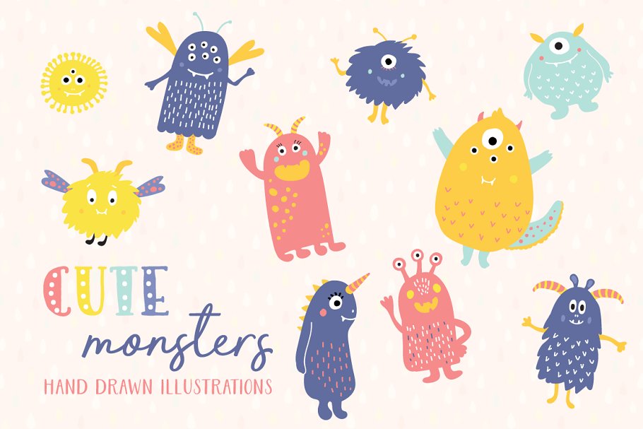 可爱的怪物图案素材 Cute Monsters Patter