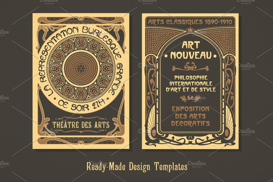 新艺术运动背景和画框 Art Nouveau Backgro