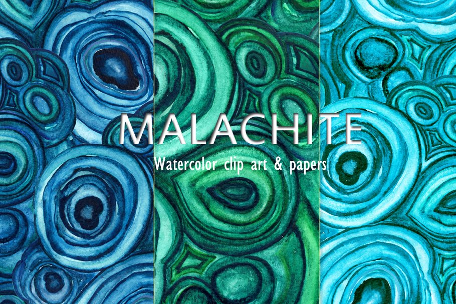 梦幻的孔雀石水彩背景纹理素材 Malachite textu