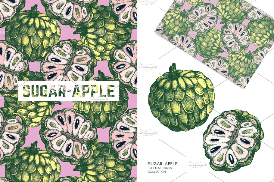 热带水果植物背景纹理图案 Tropical Fruits &