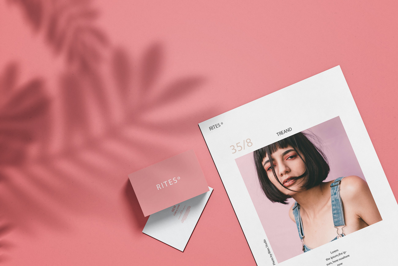 女性粉色名片卡片场景贴图样机PSD模板 Business C