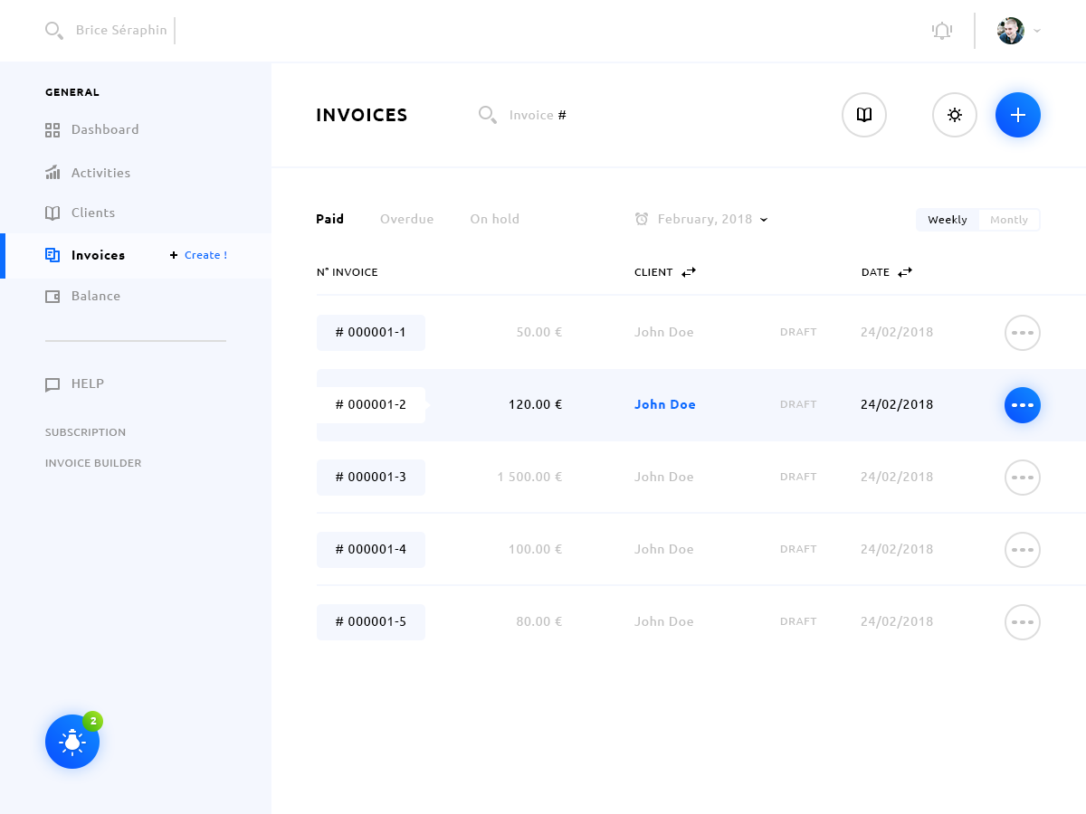 发票账单管理UI设计界面 Invoices Dashboar