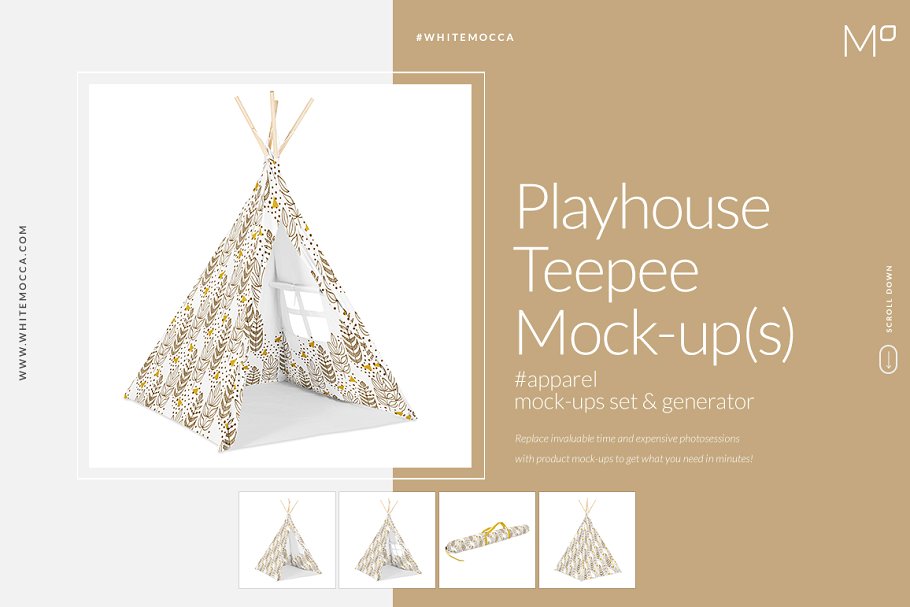 儿童玩乐帐篷设计样机模板Playhouse Teepee M