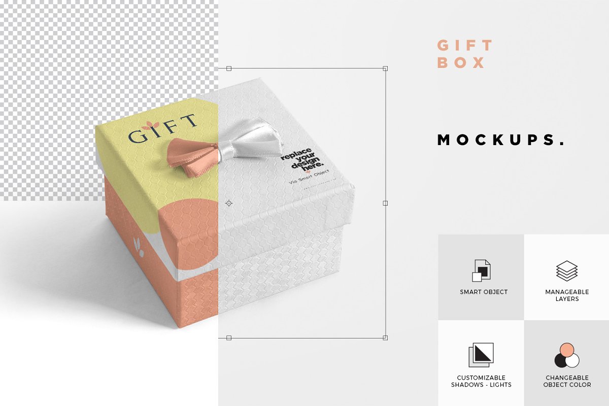 方形礼品盒设计样机Square Gift Box Mocku