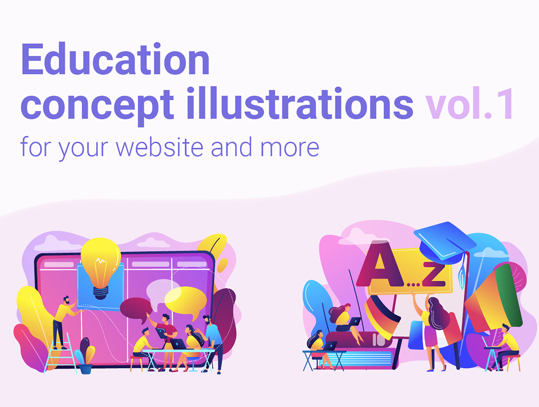 12款教育创意教育概念UI插画素材 紫罗兰 Educatio