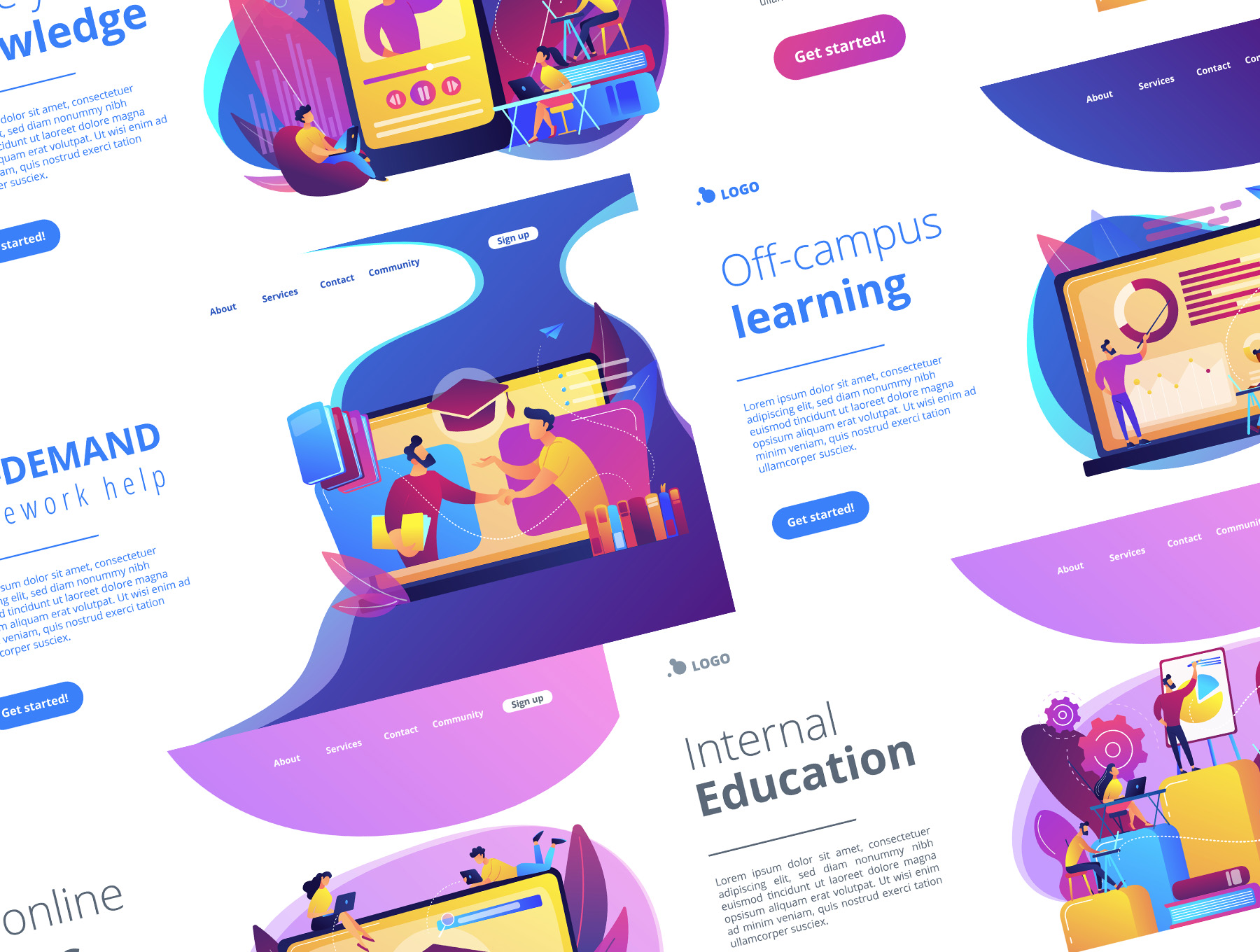 12款教育创意教育概念UI插画素材 紫罗兰 Educatio