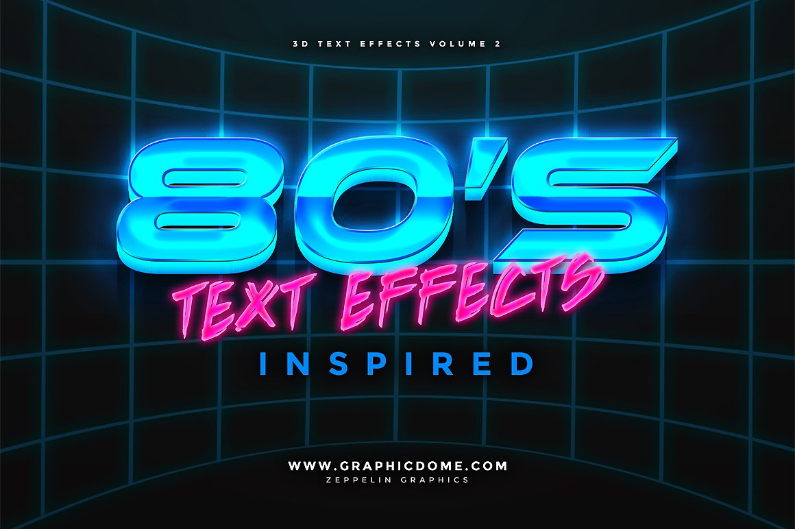 霓虹灯效果的PS字体图层特效样式 80s Text Effe