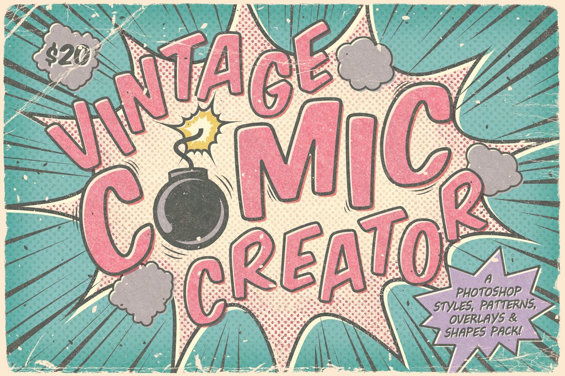 经典的美式漫画效果创建素材包 Vintage Comic #