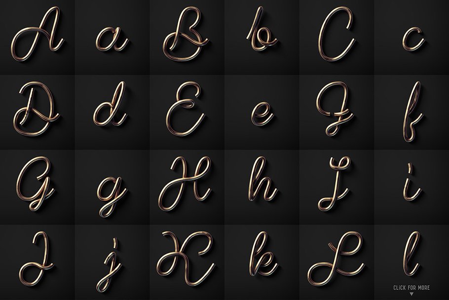 金色例子字幕 Raster alphabet set Fle