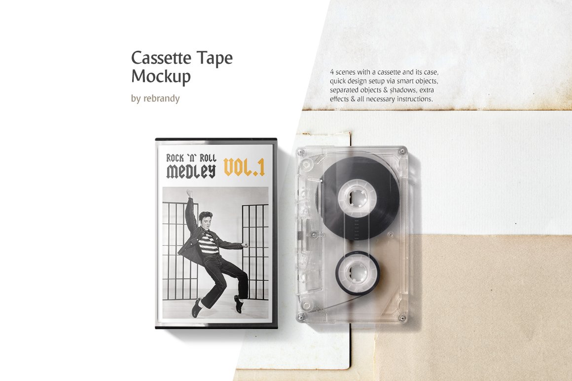 经典的磁带包装设计展示样机下载Cassette Tape #
