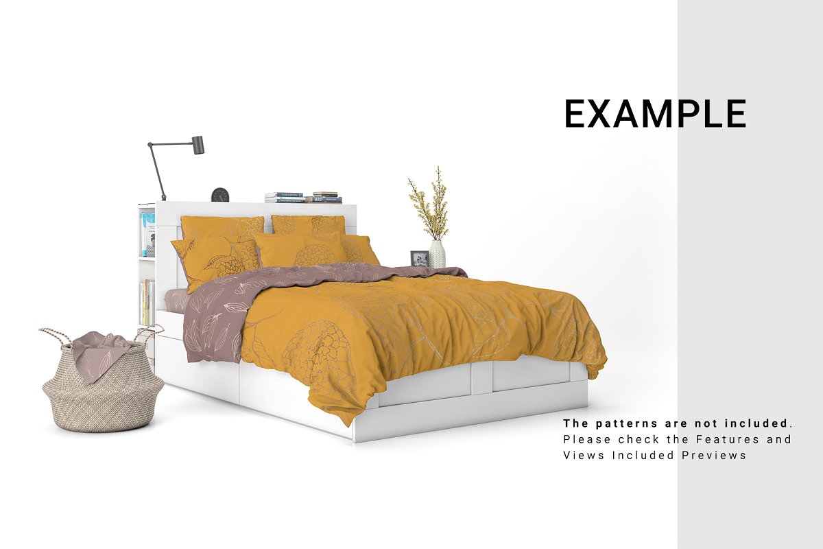 床品花纹设计展示样机Bed Linens Mockup  #