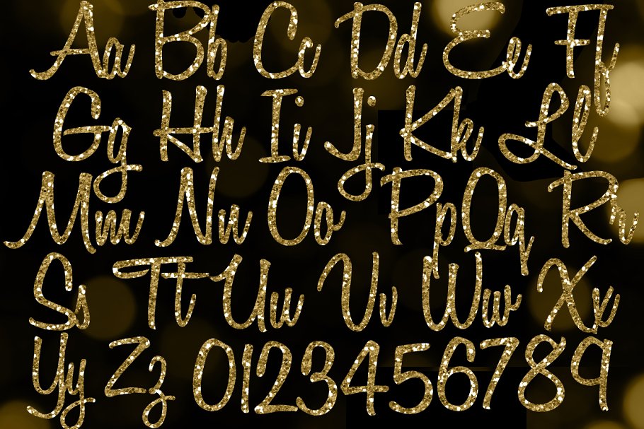 烫金英文字体素材 Gold Glitter Letters