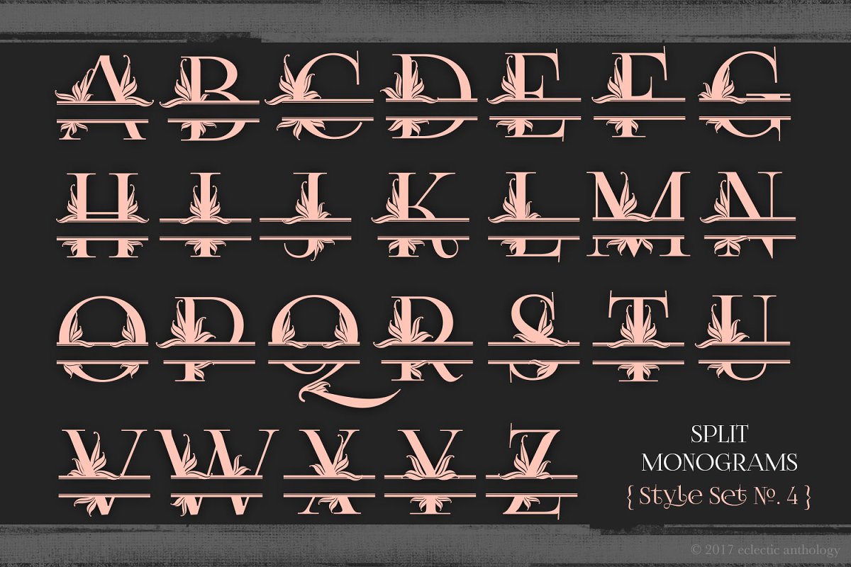 时尚的衬线字体图形素材包 Split Monograms V