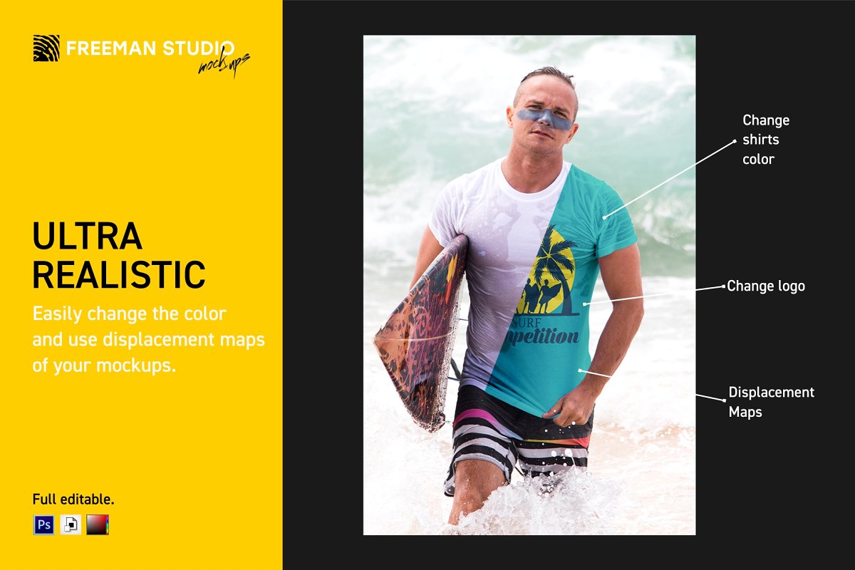 夏日海洋冲浪者时尚T恤样机模板Surfers T-Shirt