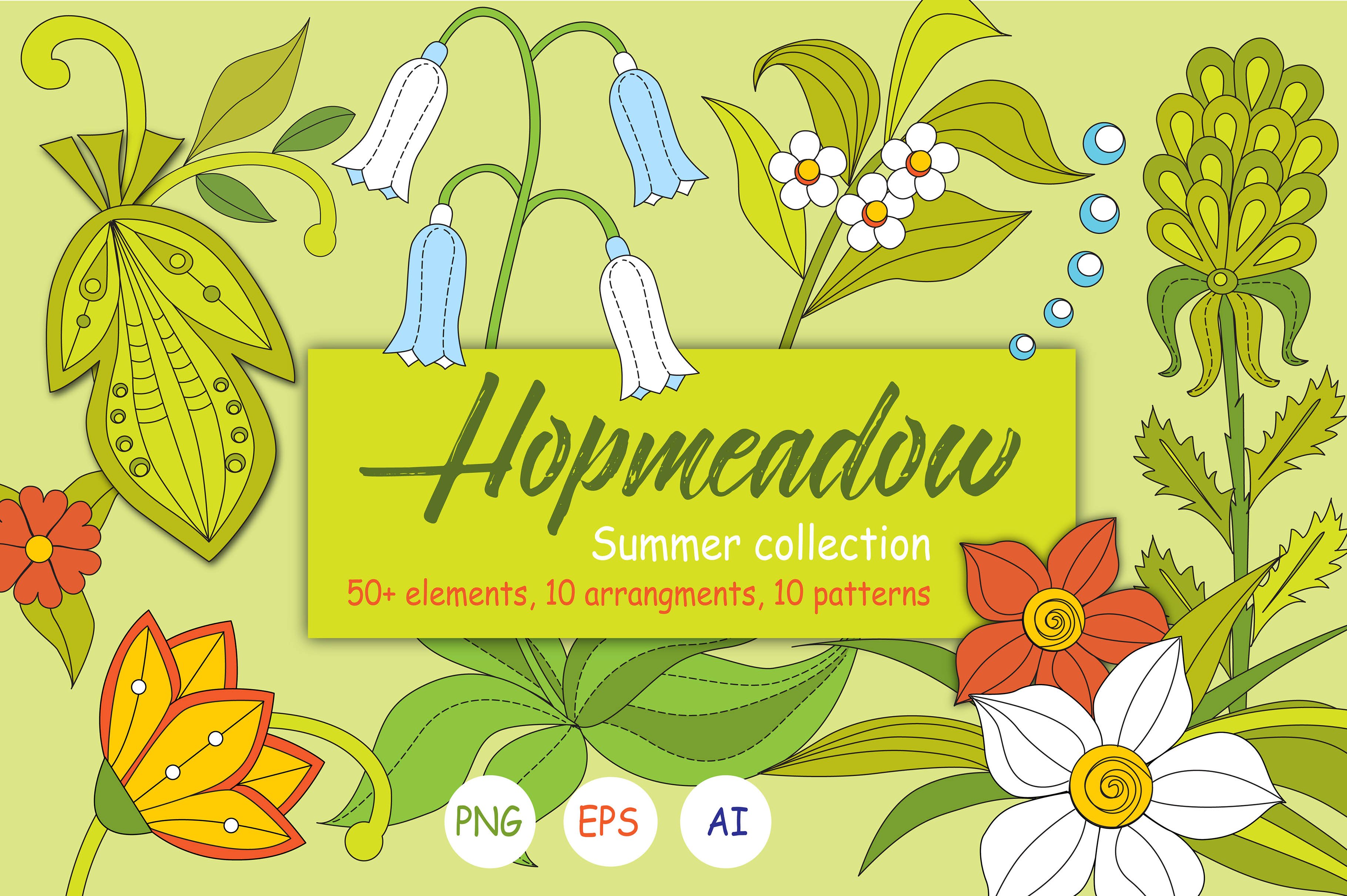 夏季手绘涂鸦花卉植物剪贴画素材合集 Hopmeadow. S